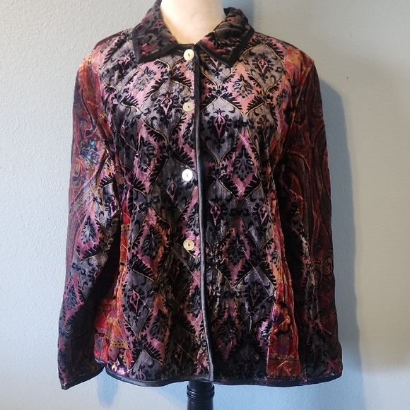 Coldwater Creek Black and Pink Blazer Velvet Suit Jacket